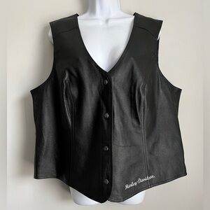 Harley Davidson Women’s Classic Black 100% Genuine Leather Racer Motorcycle Vest